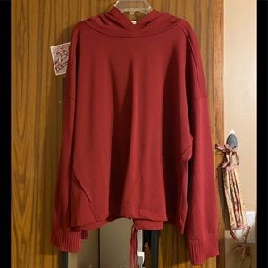 COPY - red open back athletic sweatshirt w/ hood